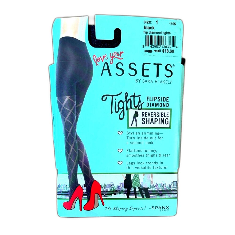 NIB* Love Your Assets Flipside Diamond Print Tights in Black - Women's Size 1